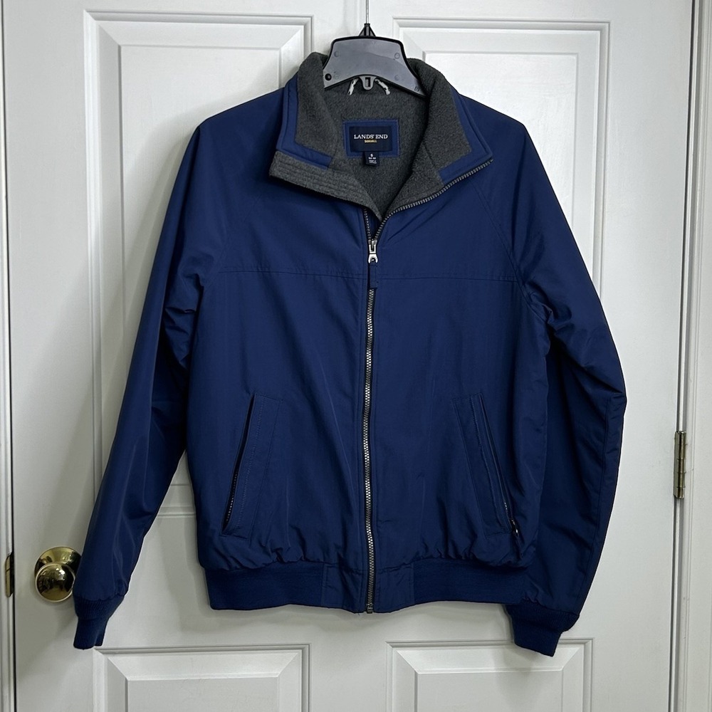 Lands' End Squall Jacket Mens Small 34-36 Blue Gray Fleece Lined